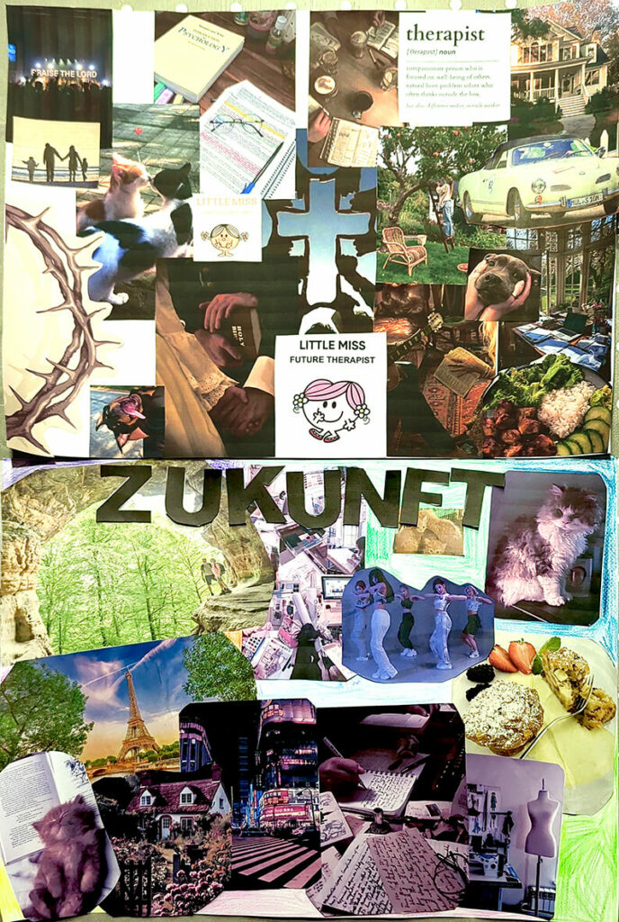 Collage aus verschiedenen Bildern, in der Mitte steht groß das Wort "Zukunft".